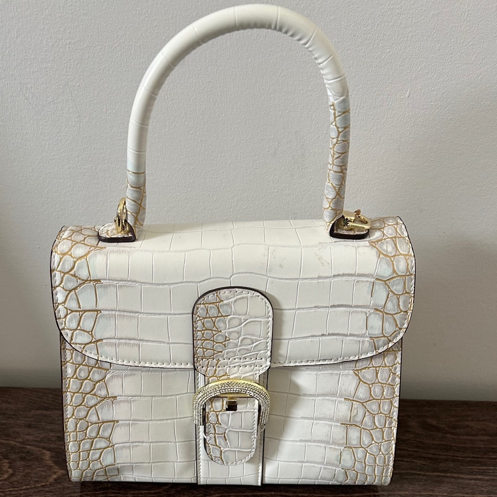 Croco white cream bag